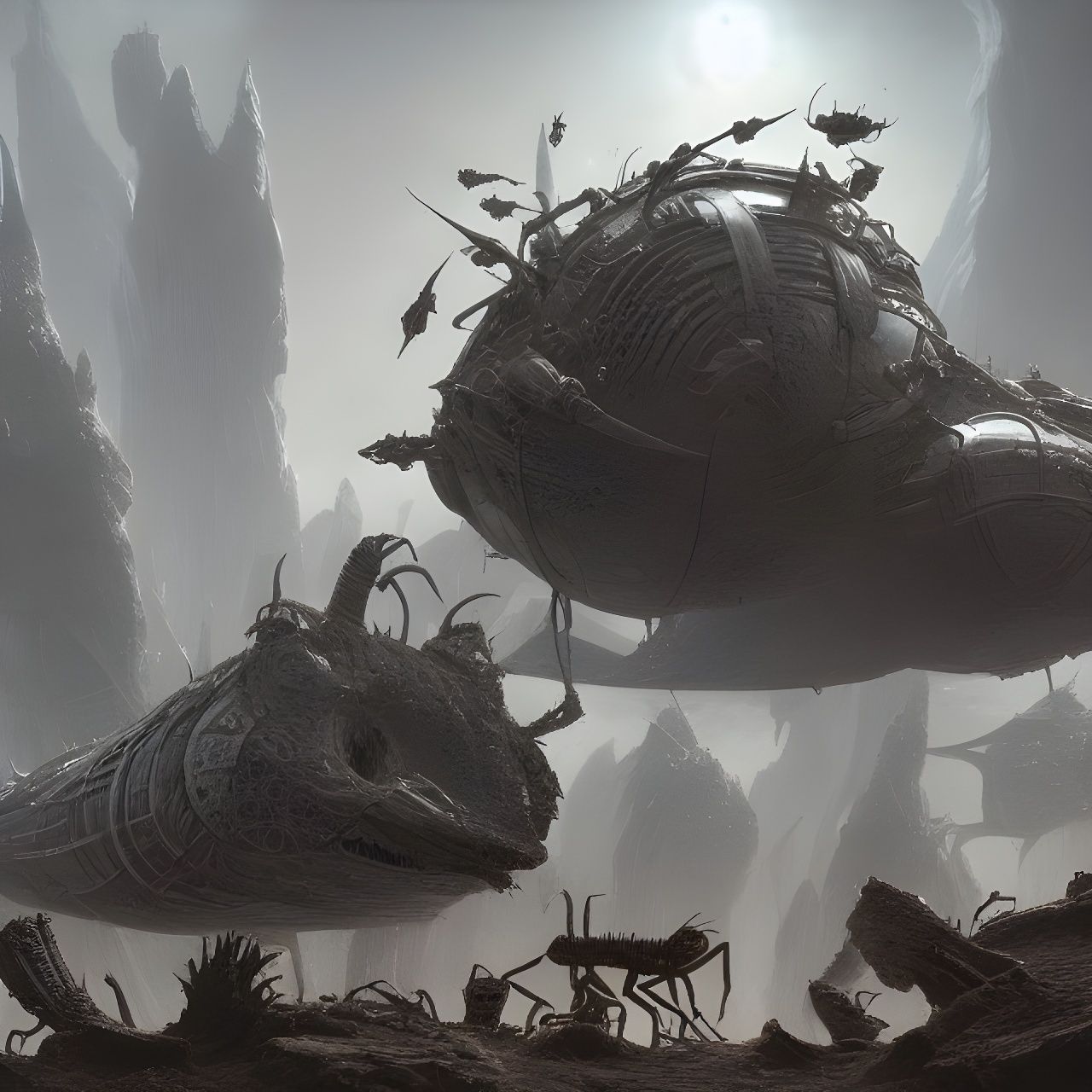 Albino Ants Constructing Spaceship, Hyperdetailed Digital Ar...