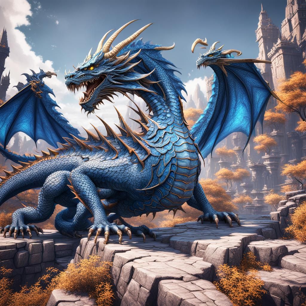 Blue Dragon Fantasy Concept Art in 8K