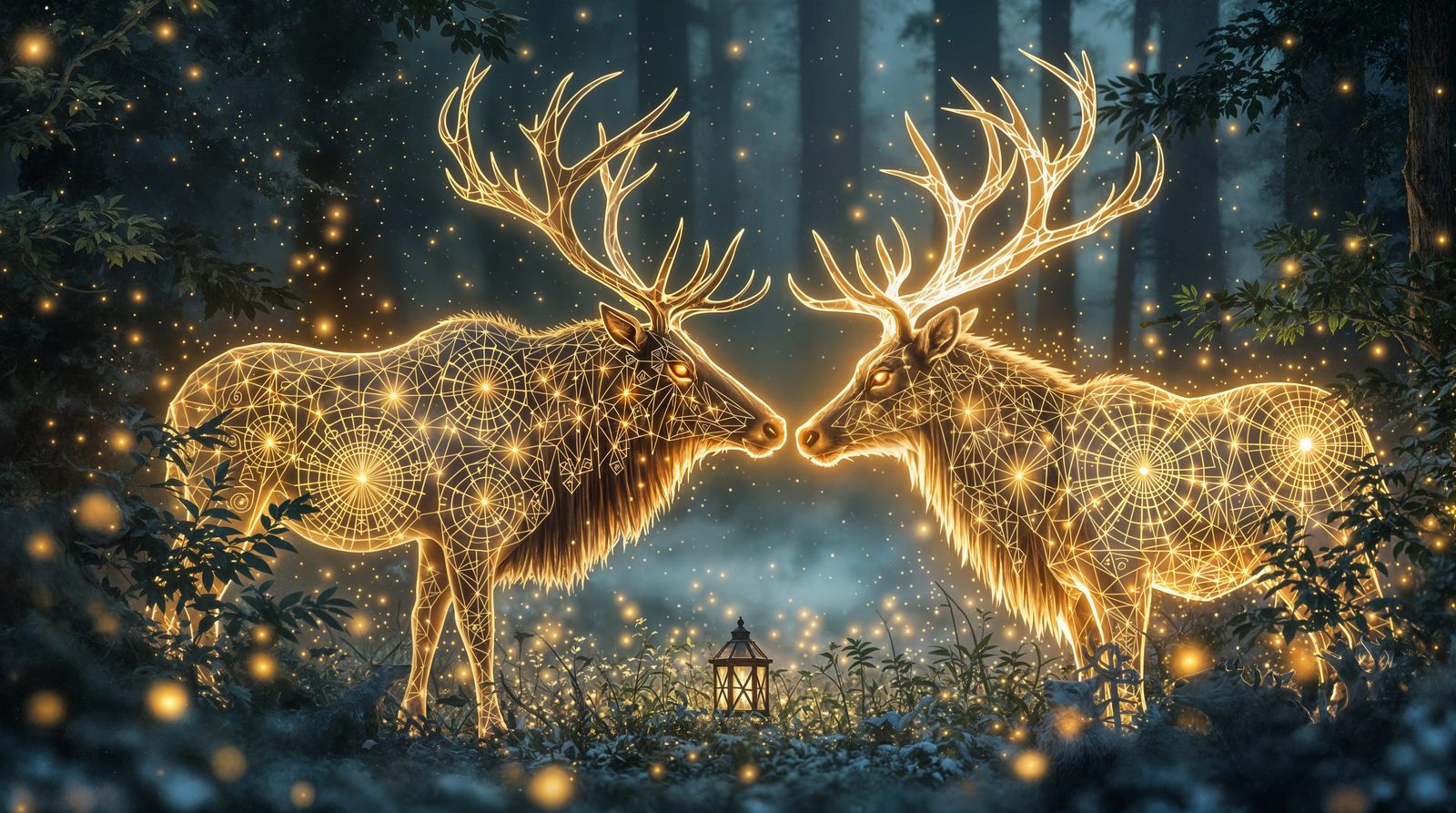 Enchanted Forest Encounter: Majestic Elk and Doe in Radiant ...