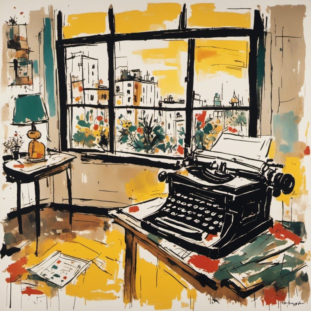 Vintage Typewriter in Sunlight: Hand-Drawn Style