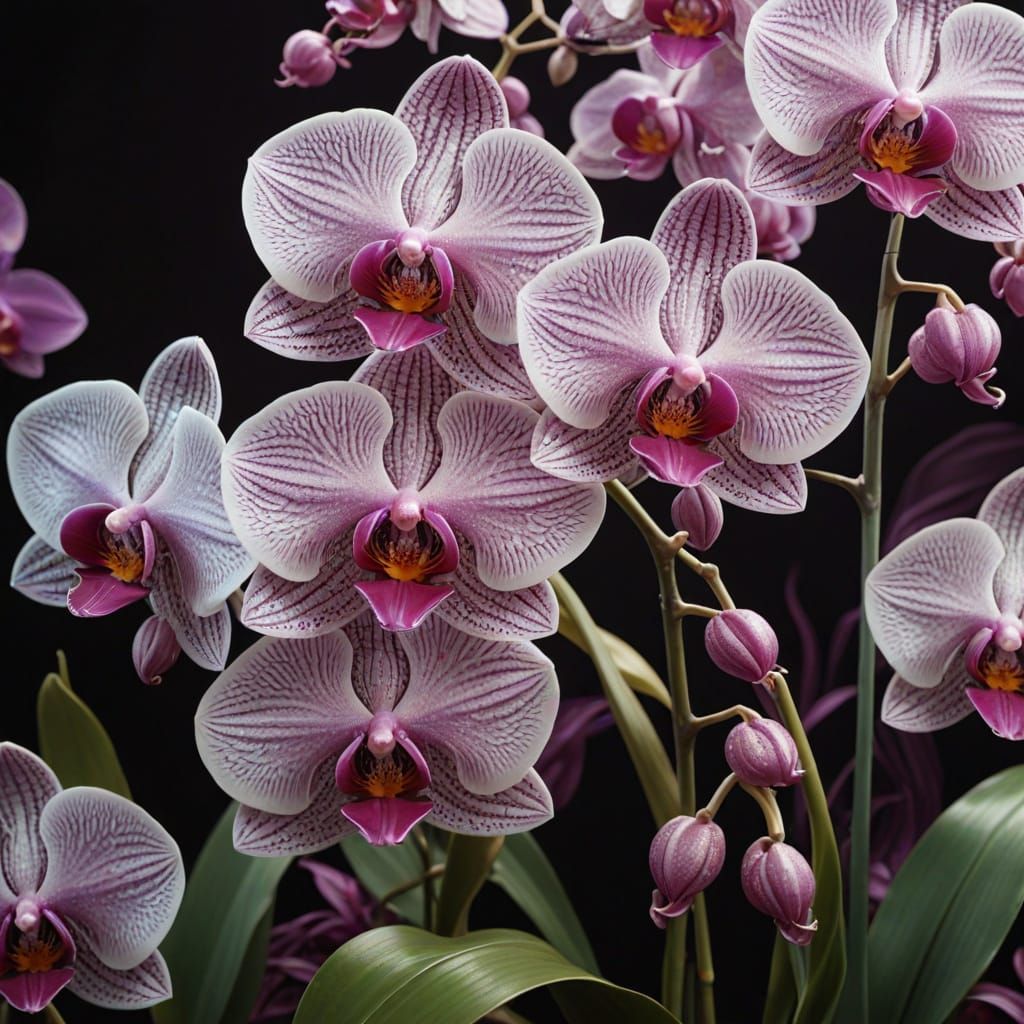 Futuristic Iridescent Orchid Field in Holographic Digital Ar...
