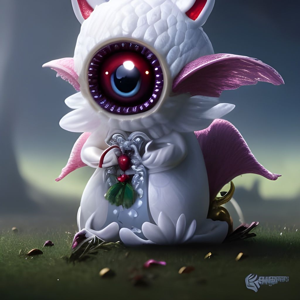 Cute Rococo Monster in Teacup, Digital Art