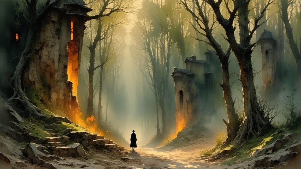 Dark Figure Descending into the Underworld