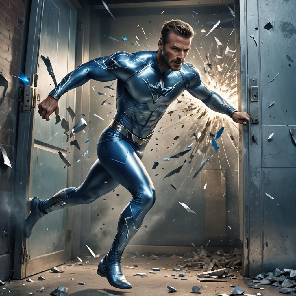 David Beckham as Silver and Blue Superhero