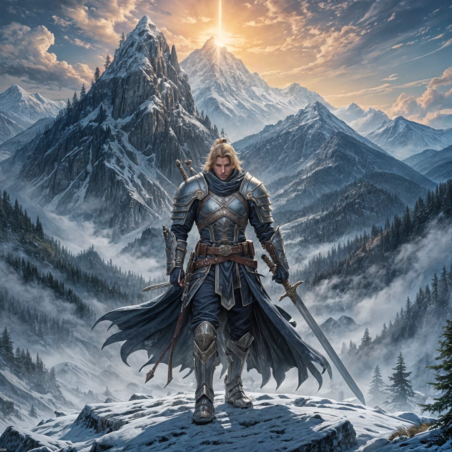 Seasoned Blademaster in Epic Mountain Setting