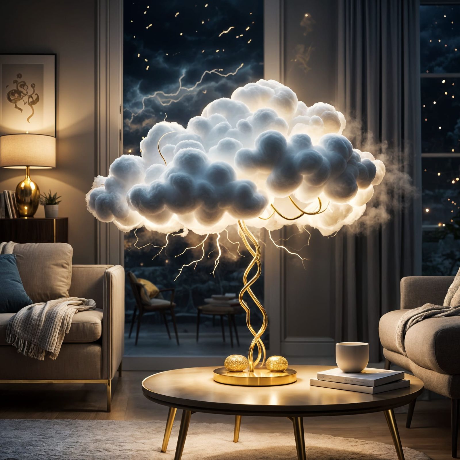 Cloud Lamp with Lightning Bolt Stand