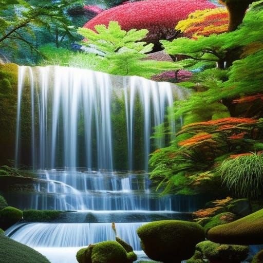 Fantasy Japanese Zen Garden with Waterfall