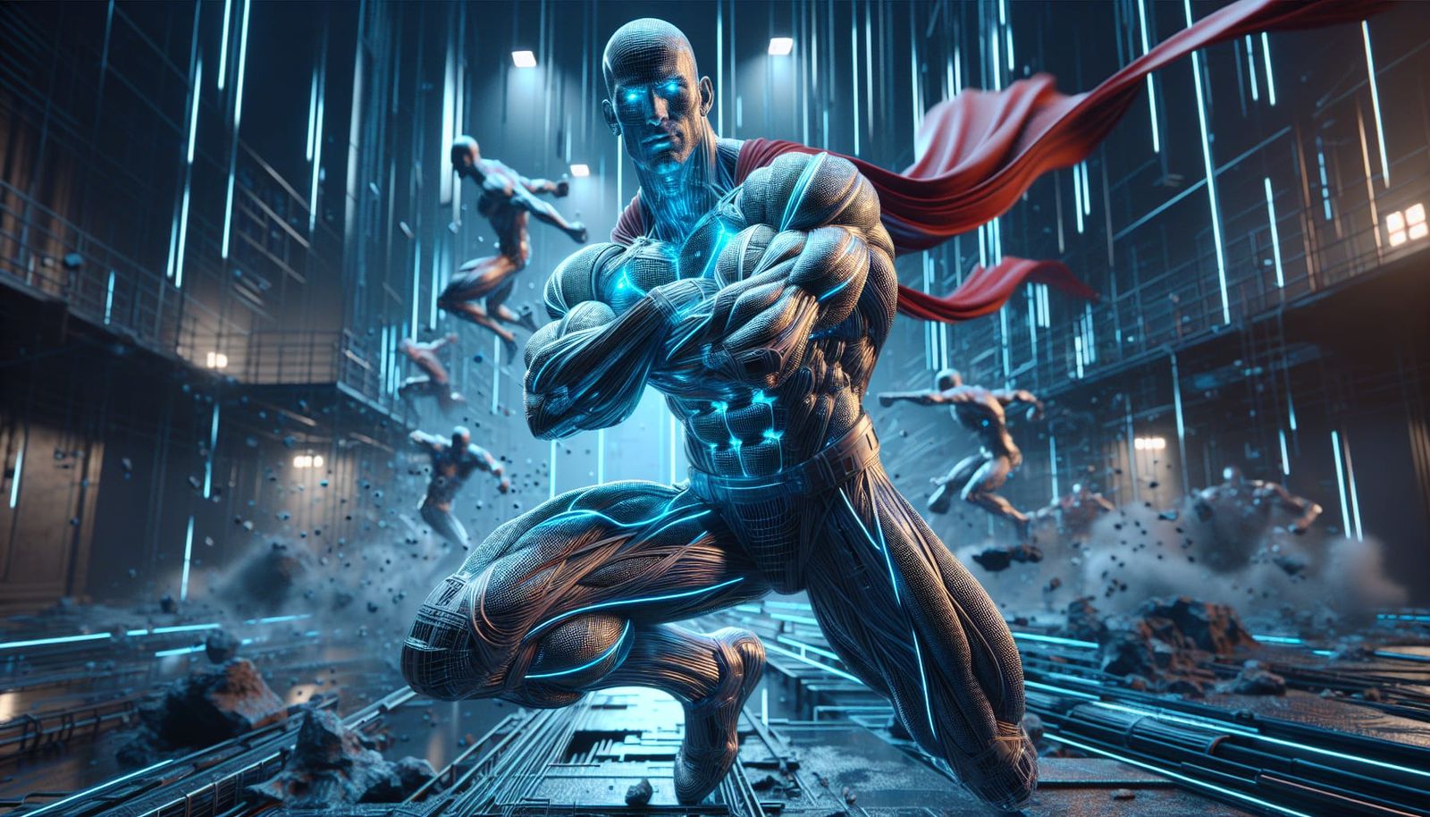Steel-Skinned Hero in Dynamic Comic Book Art