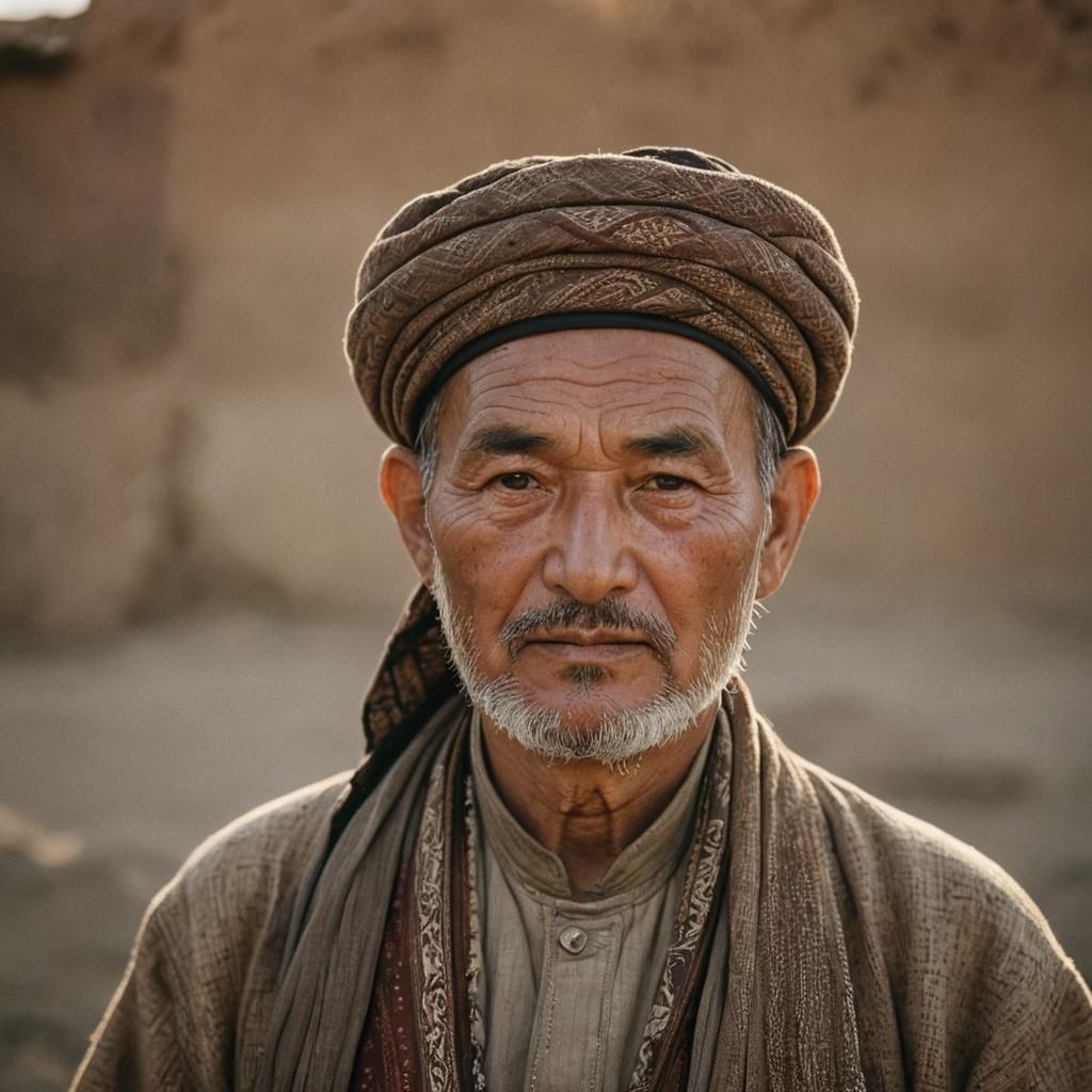Uyghur Elder Portrait in Cinematic Style