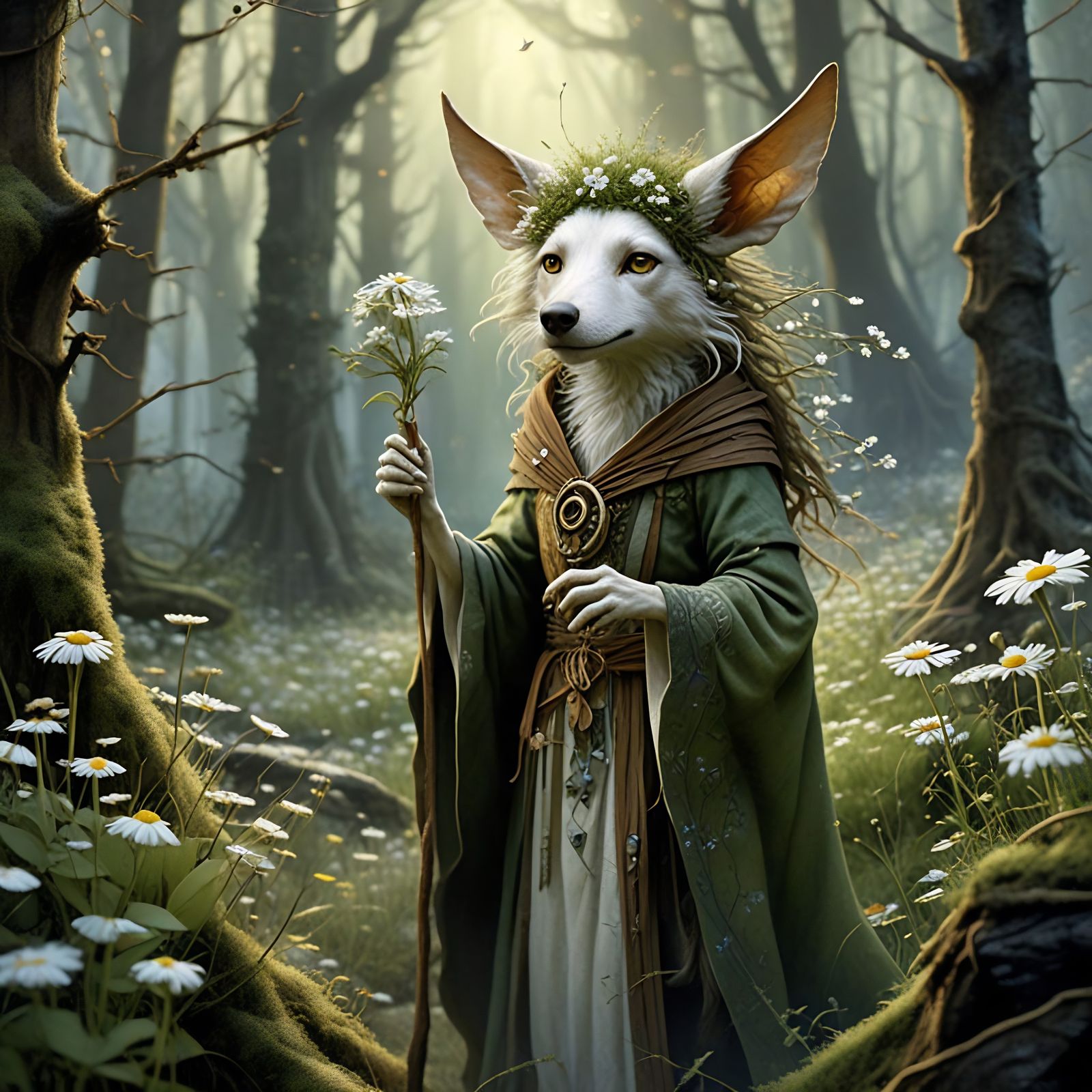 Sun-Kissed Dogfolk Druid Embodies Whimsical Forest Spirit
