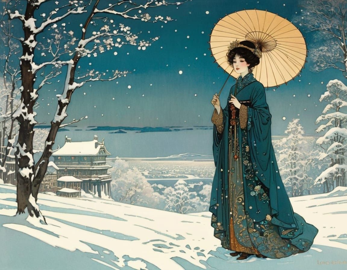 Winter Goddess in Elegant Art Nouveau Style