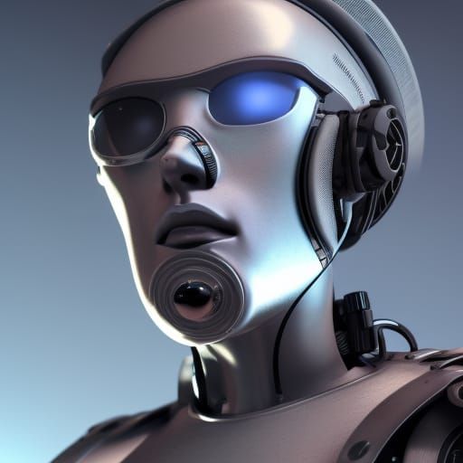 Futuristic AI Robot Reviews Resume in Sci-Fi Style