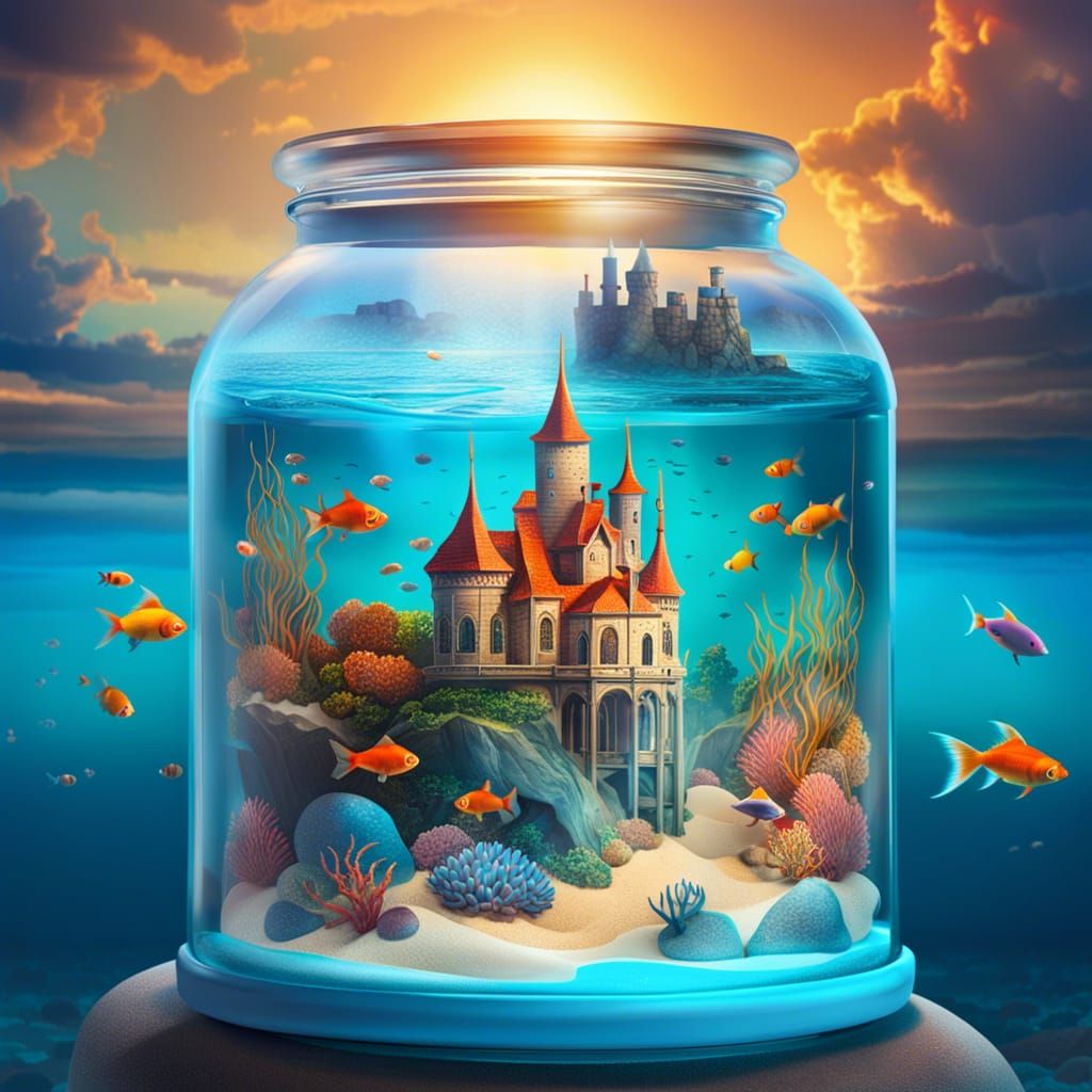 A castle in the bottle on the beach