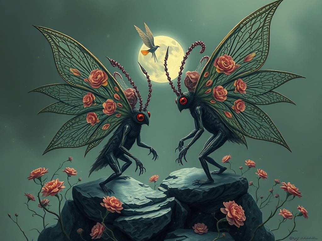 Funky Doodad Guys with Floral Wings