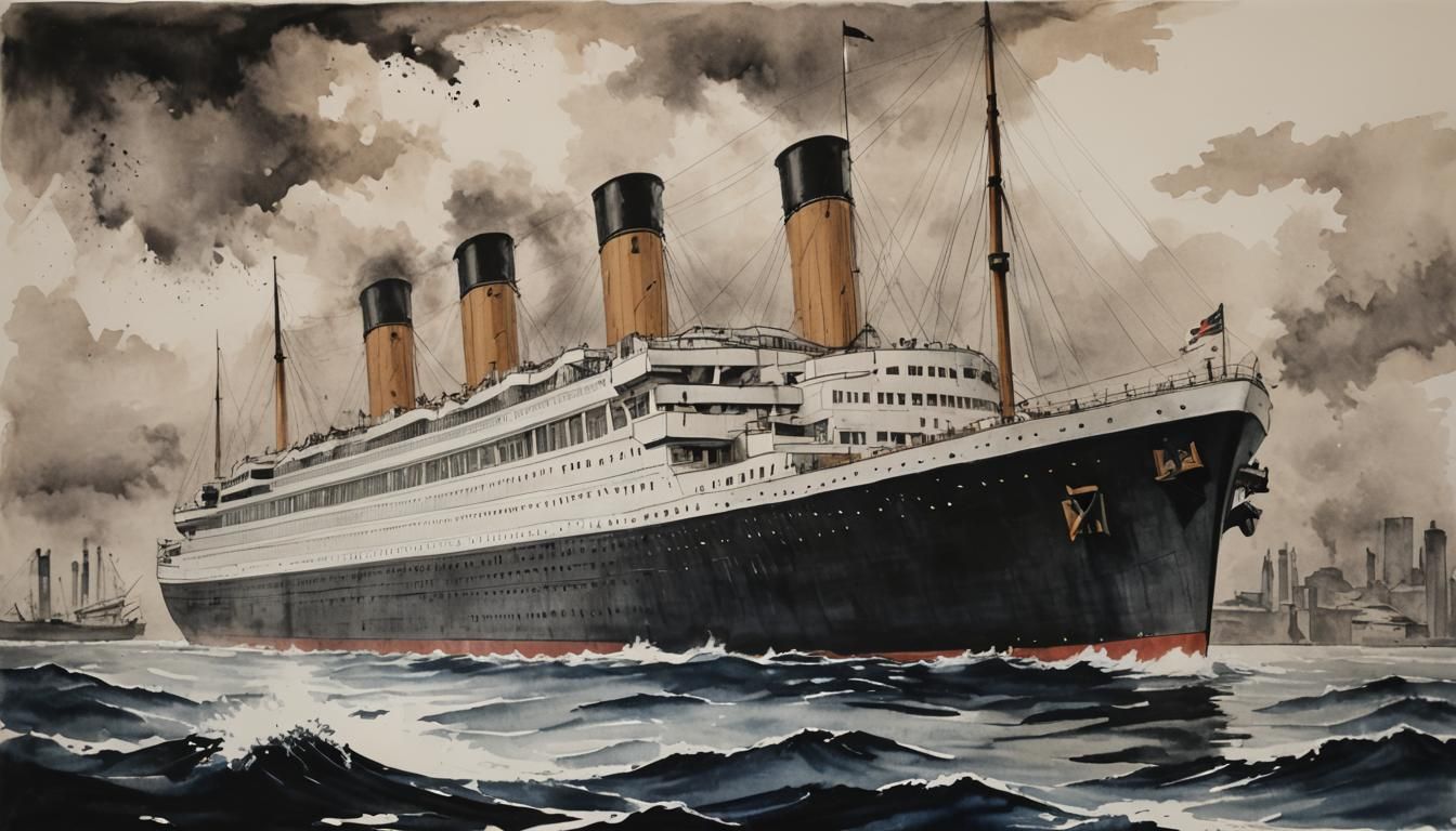Majestic Titanic in Modern Ink Painting