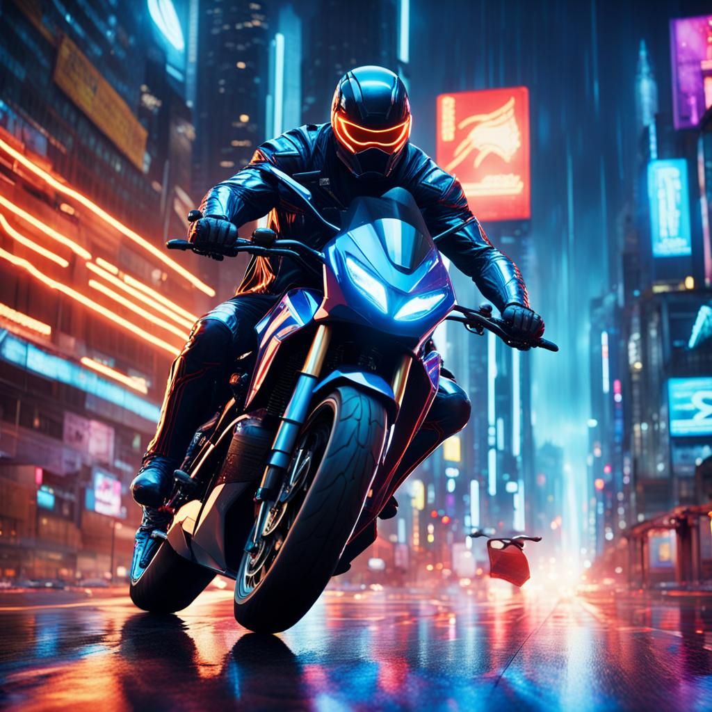 Superhero on Motorbike in Comic Book Style