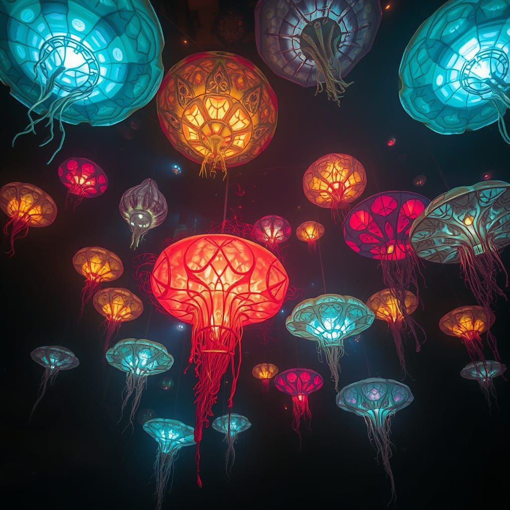 Ethereal Lavalamps in Dark, Mystical Atmosphere