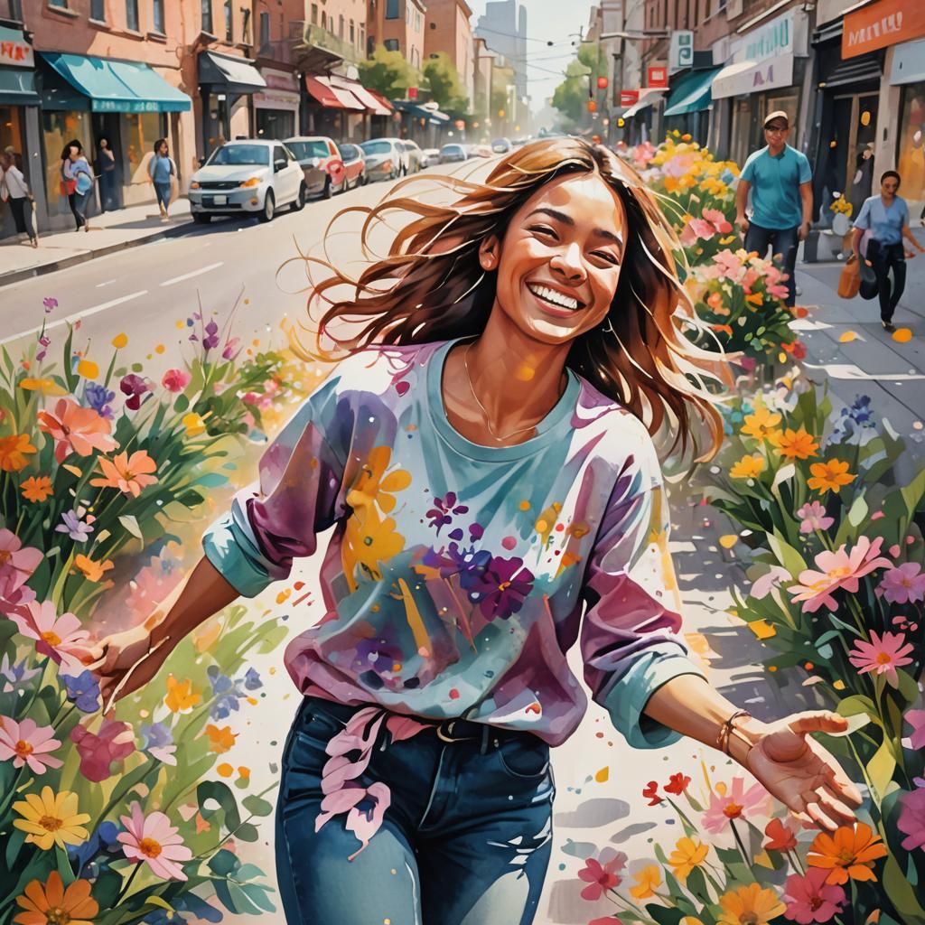 Kindness Spreads Through City: Vibrant Splash Art