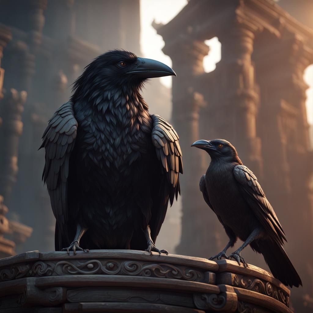 Crow and Minotaur in Cinematic 3D Render