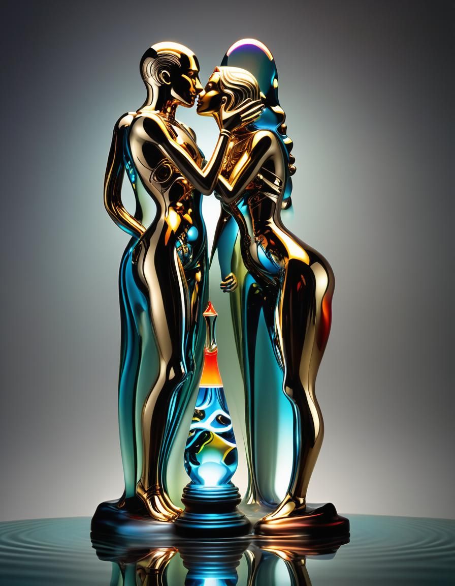 Surreal Woman with Neon Headdress in Art Deco Style