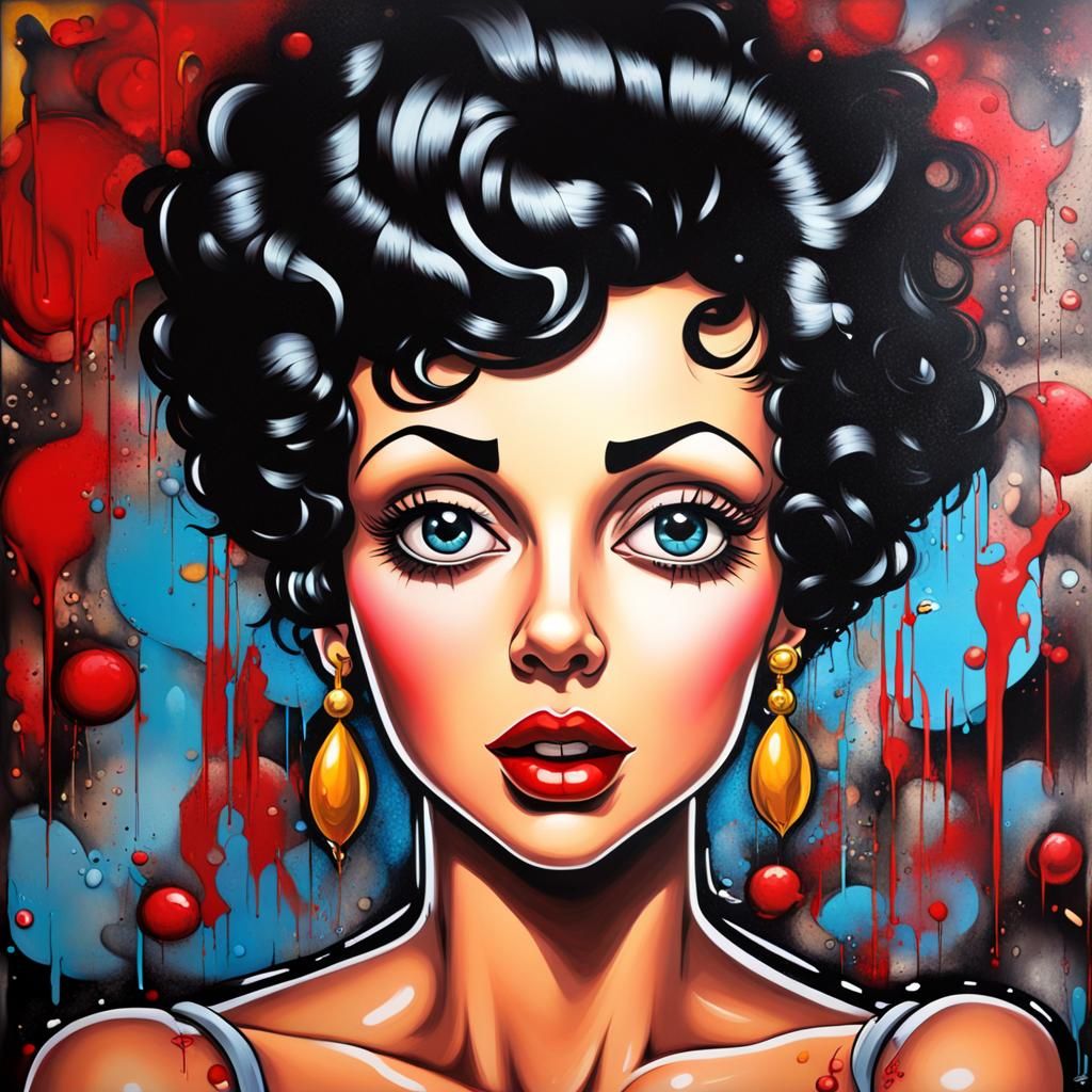 Glamorous Cartoon Woman in Graffiti Street Art Style