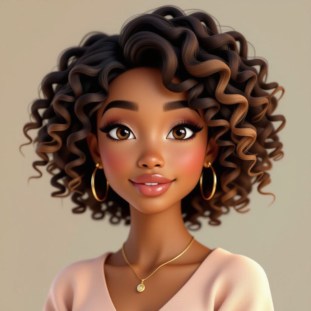Elegant African-American Woman in Pixar Style