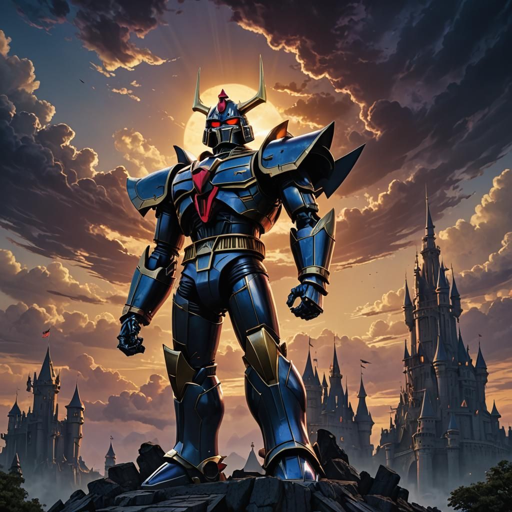Mazinger Z in Dark Fantasy Landscape