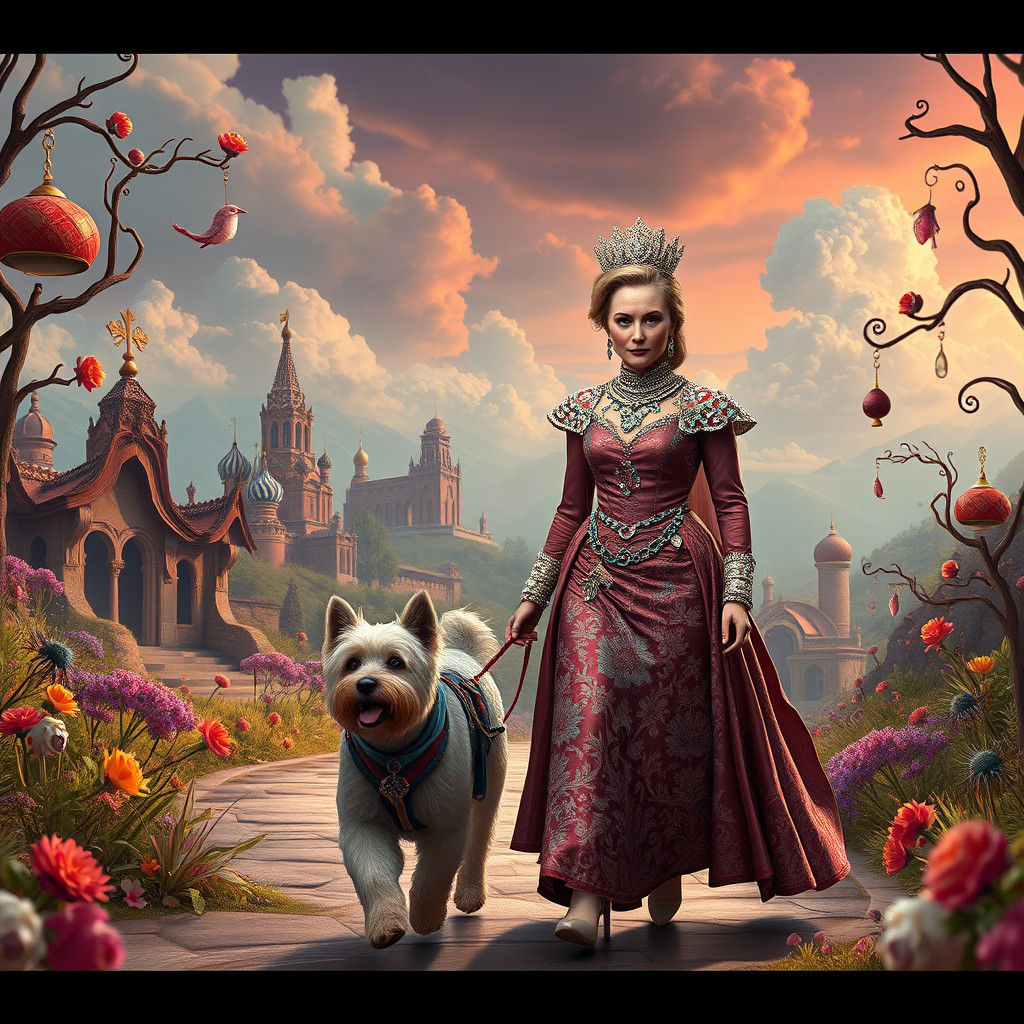 Putin and Trump in Dreamlike Fantasy Landscape