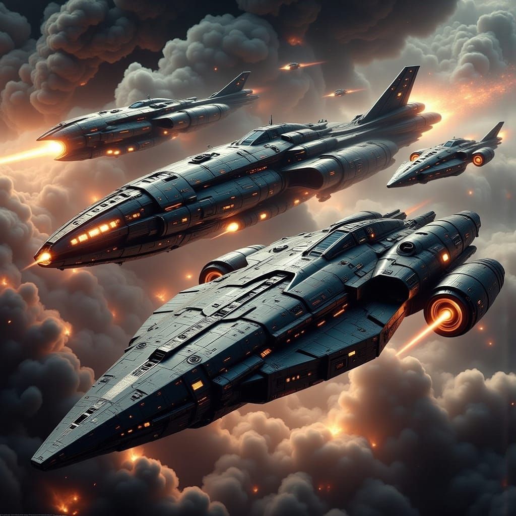 Epic Sci-Fi Space Battle: Ships Firing Blasters