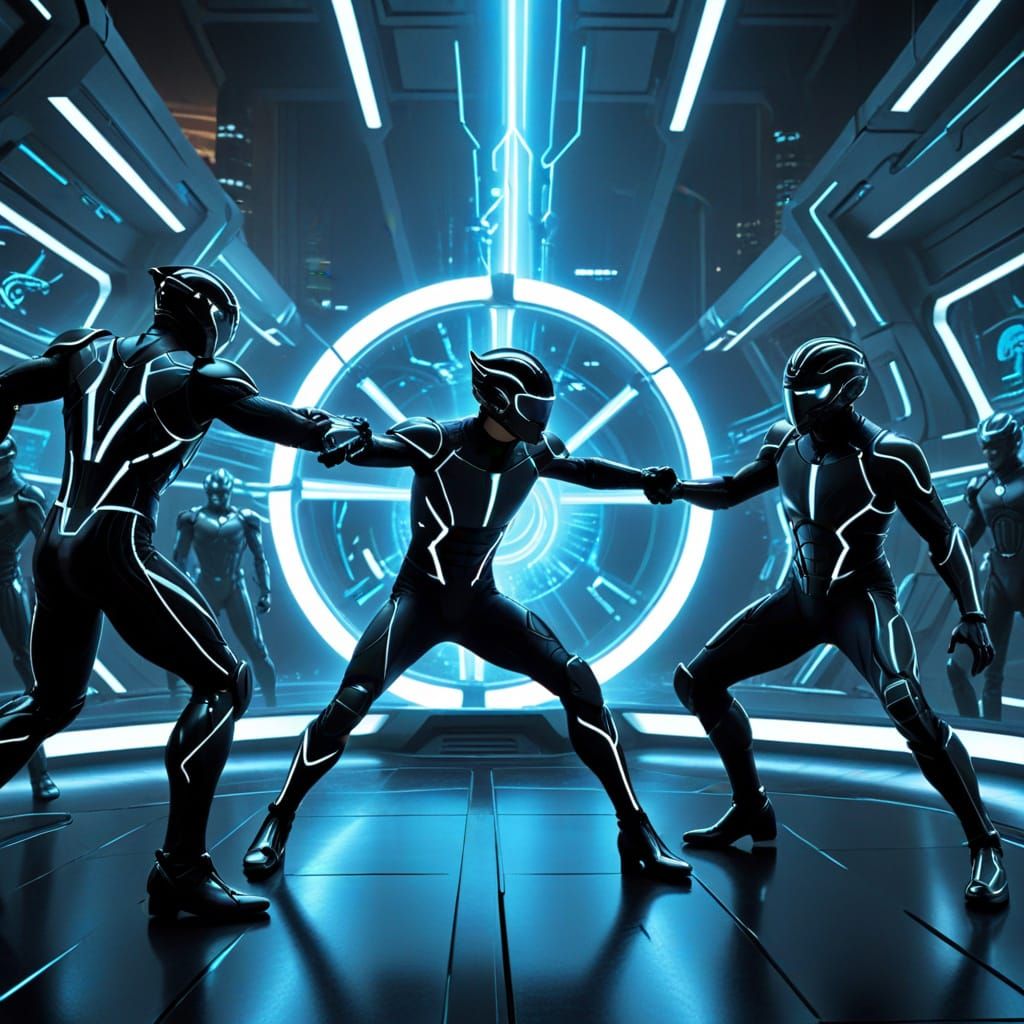 Dystopian Warriors Clash in Neon-Lit Future