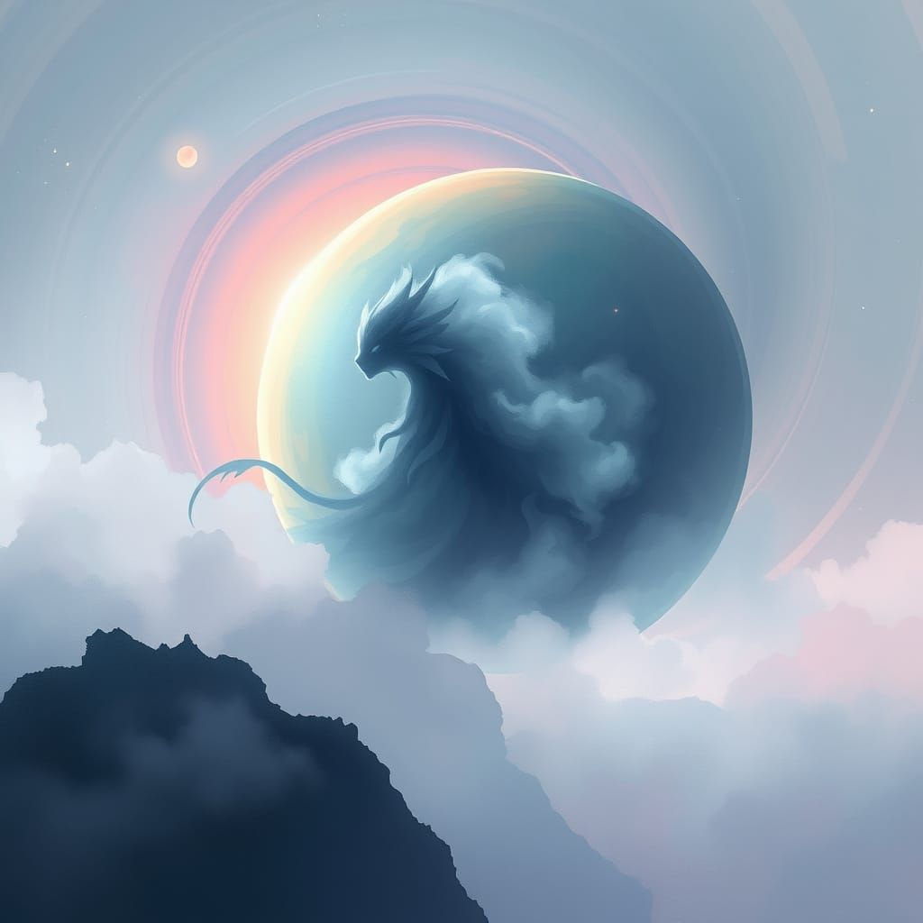 Surreal Cosmic Creature in Pastel Hues, Digital Watercolor