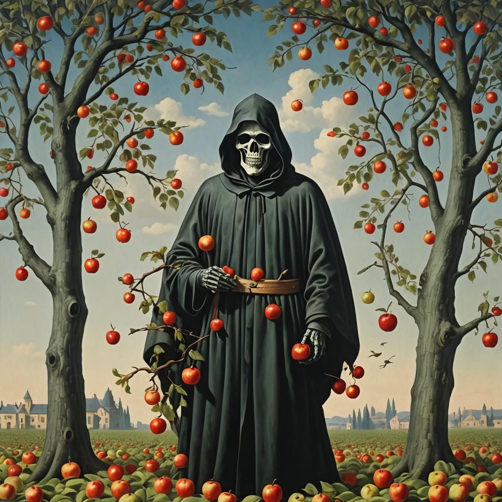 Apple Grim Reaper in Surreal Style