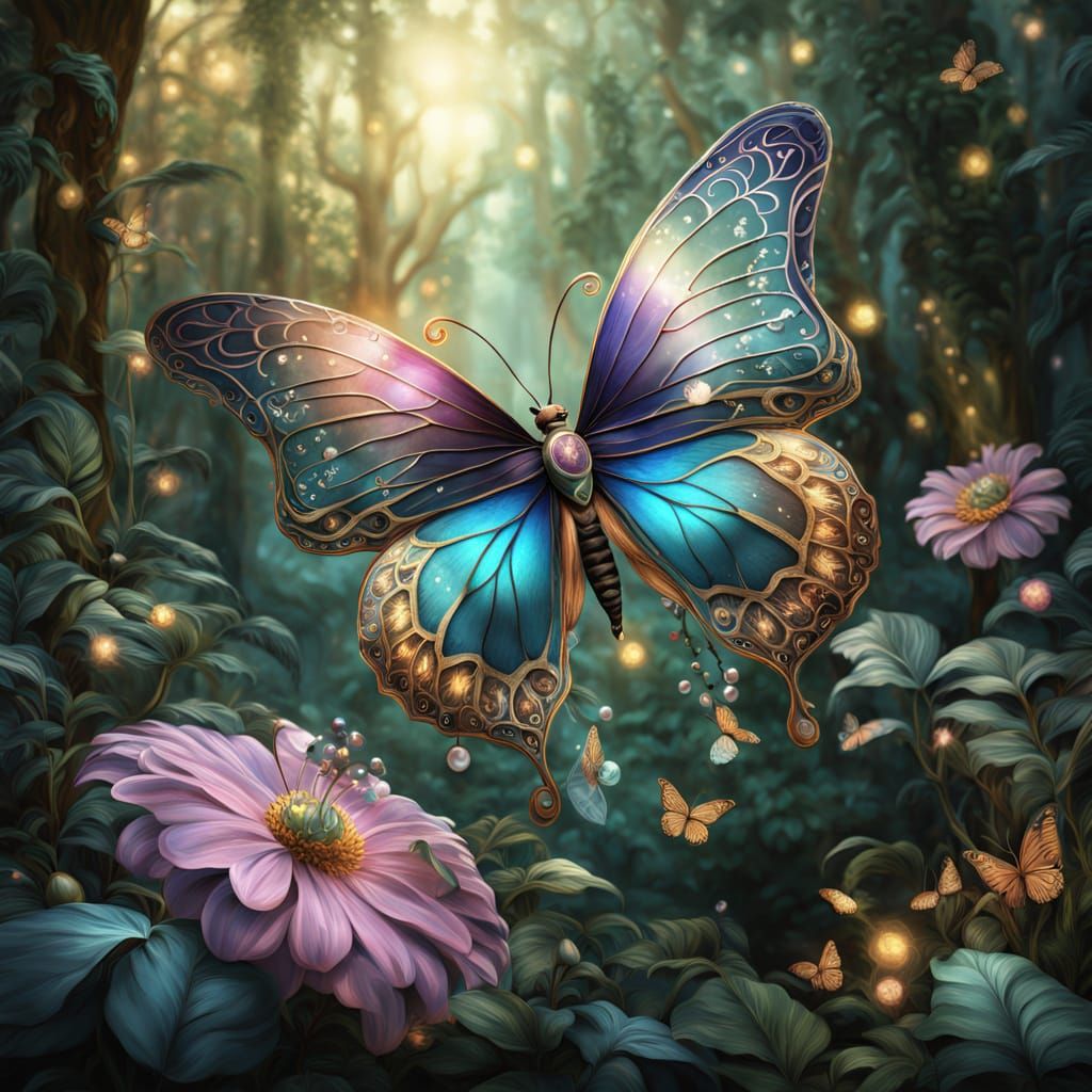 Bejeweled Butterfly in Magical Tropical Forest