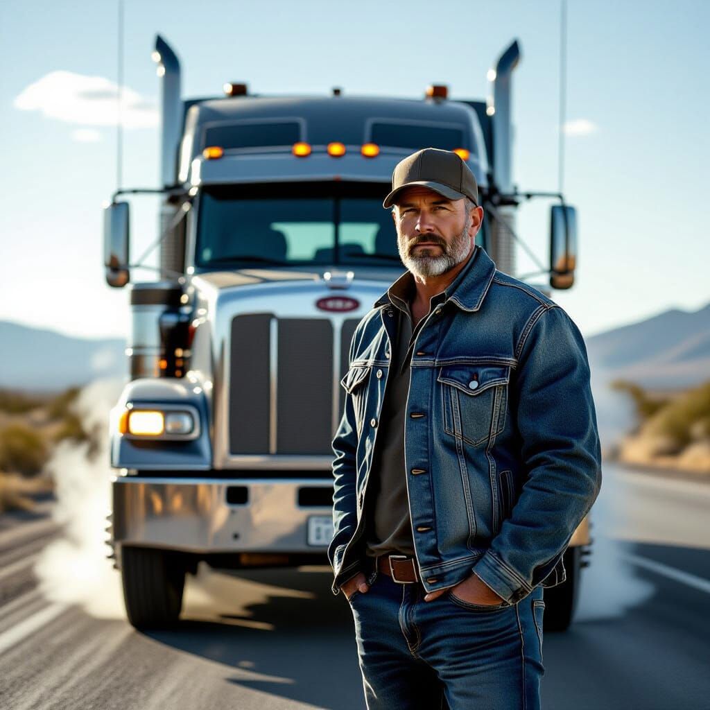 Trucker on the Open Road: A Cinematic Portrait