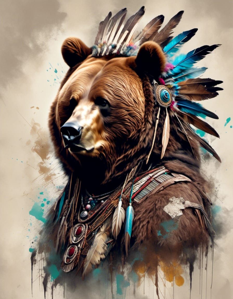 Iroquois Bear Cub Chief Portrait with Headdress