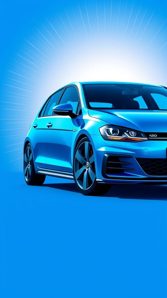 Sleek Silver Blue Volkswagen Golf in Vibrant Futurism Style