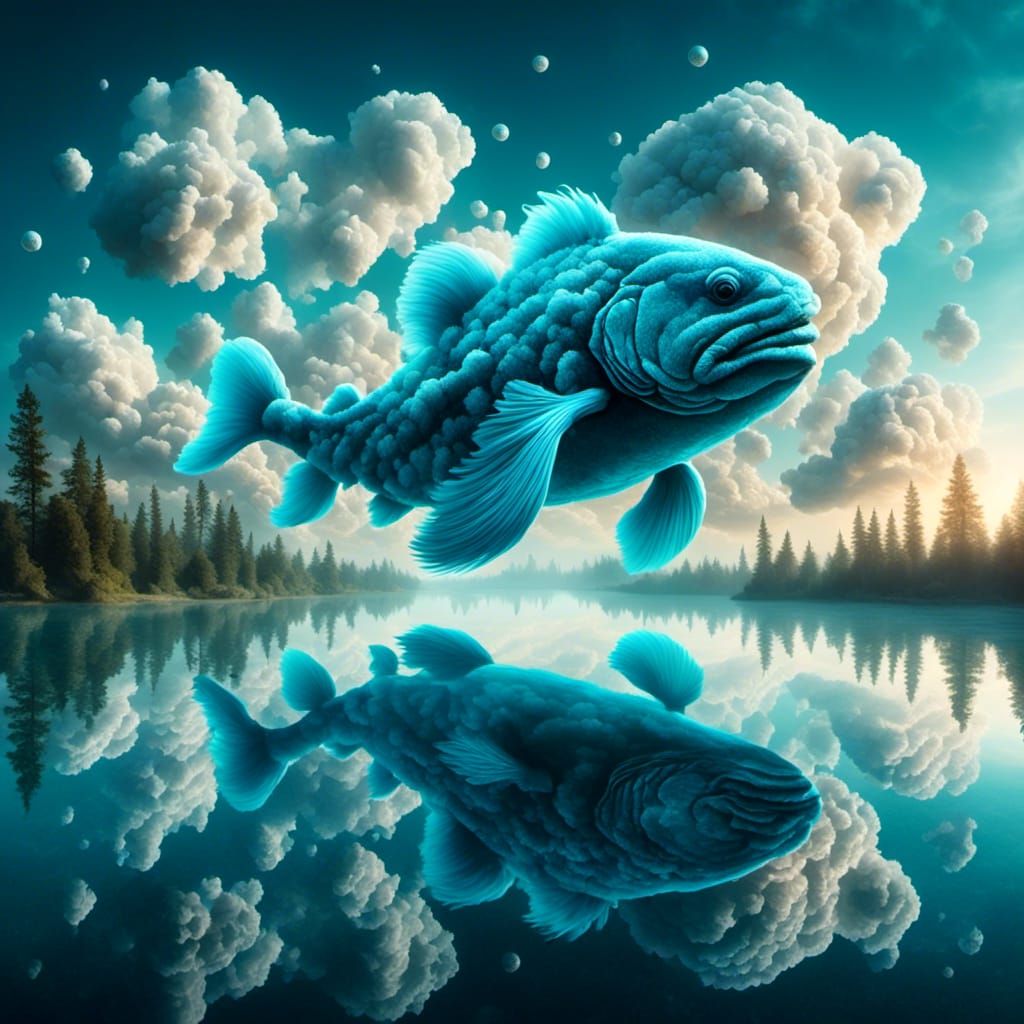 Cloud Piranhas Hovering Over Twilight River