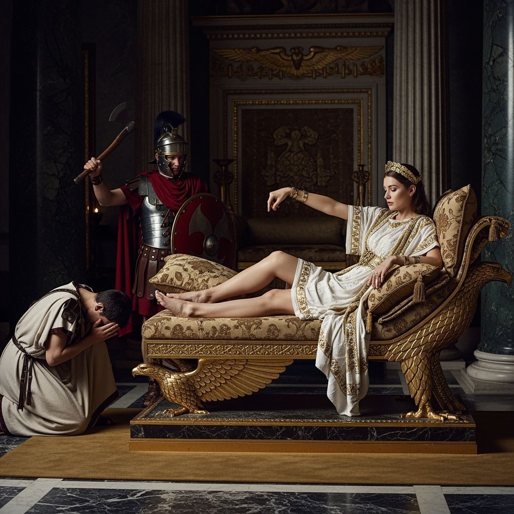 Roman Empress Lounging on Eagle Throne in Lavish Style
