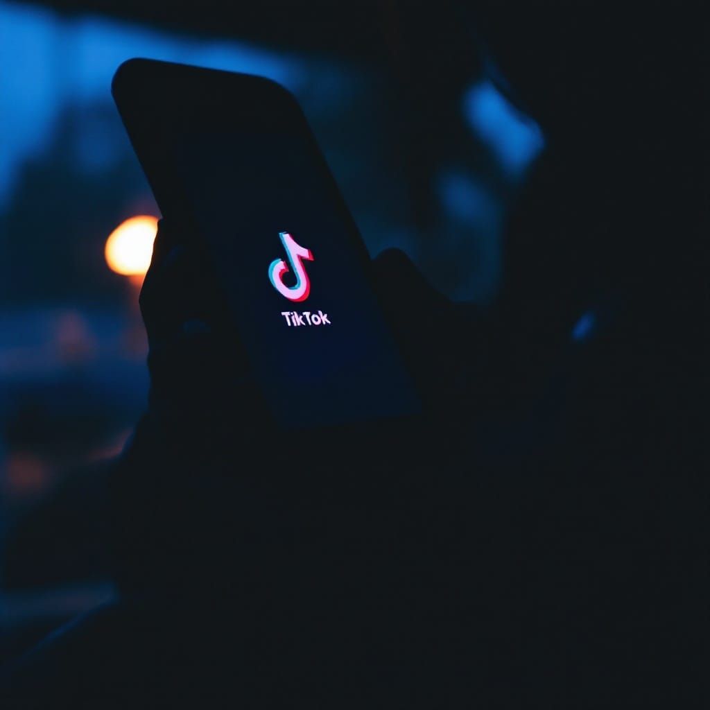 A Person Holding a Smartphone with TikTok Open in a Muted, C...