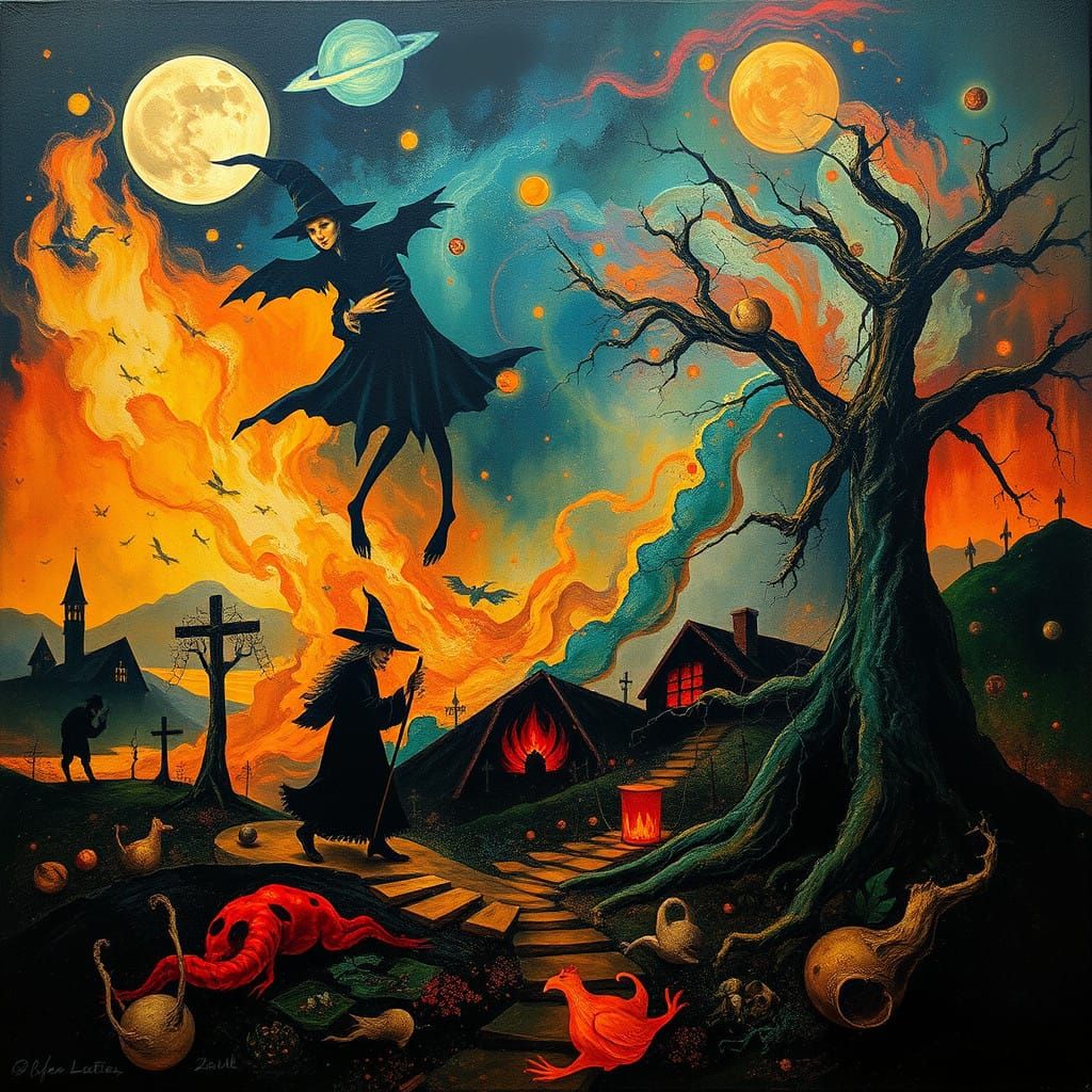 Mystical Witchcraft Scene in a Dramatic, Surreal Landscape