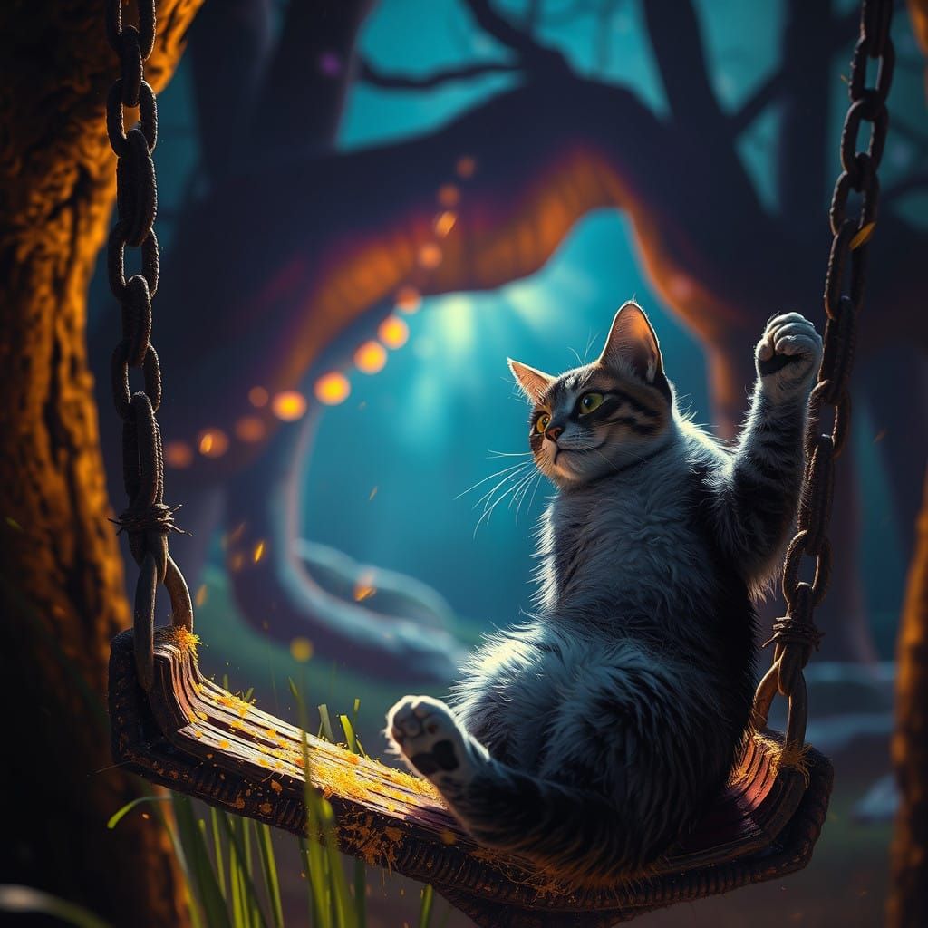 Ethereal Feline Scene in Dark Fantasy Style