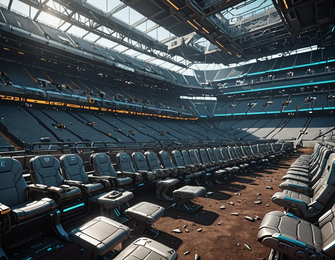 Cyber-Organic Stadium with Chickadees in Cyberpunk Style