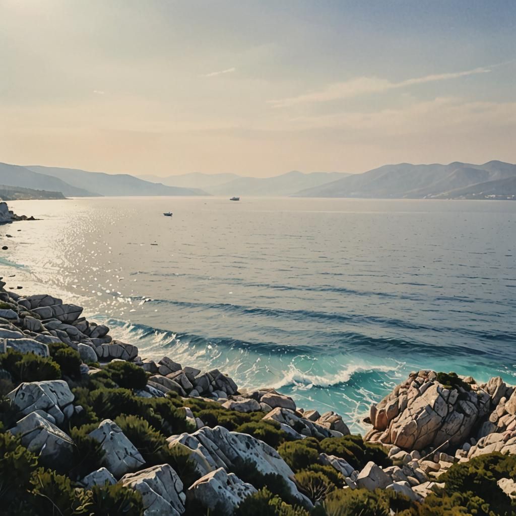 Adriatic Coast View with Brac Island, Photorealistic Art