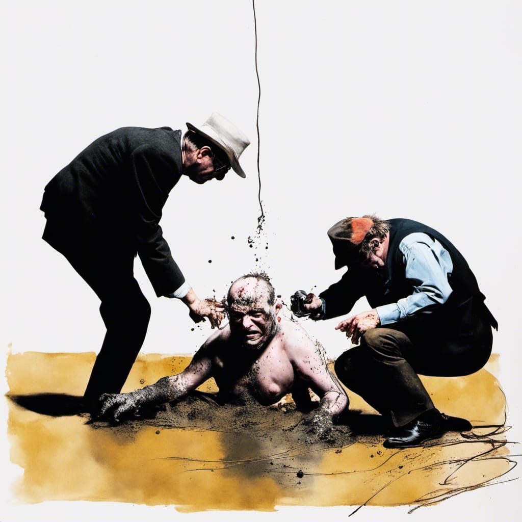 Walrus Mud Wrestling in Abstract Expressionist Style