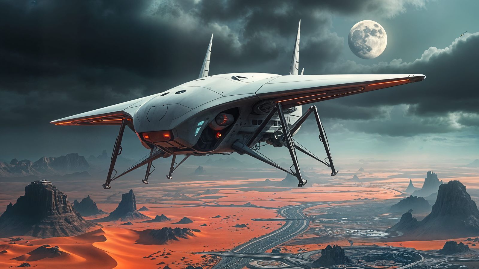 Colossal Spacecraft Over Alien Planet in Cyberpunk Style