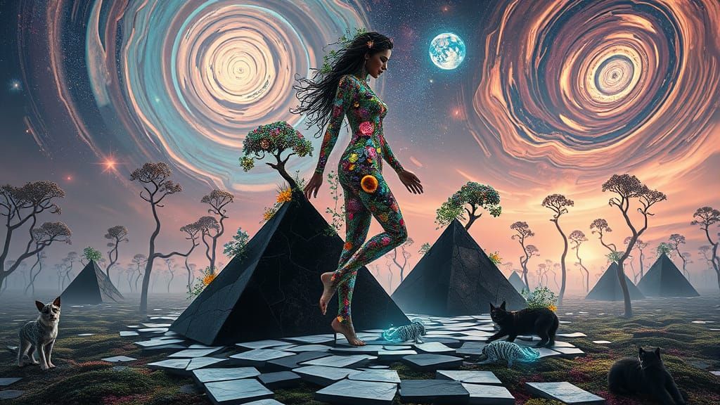 Mystical Woman of Tools on Pyramids: Collage Art