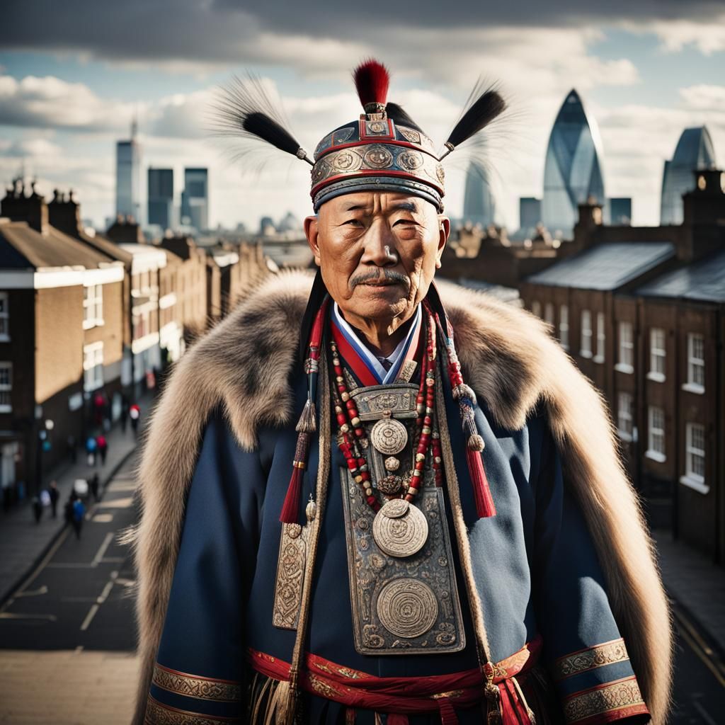 Mongolian Leader in London: Traditional Portrait Photography