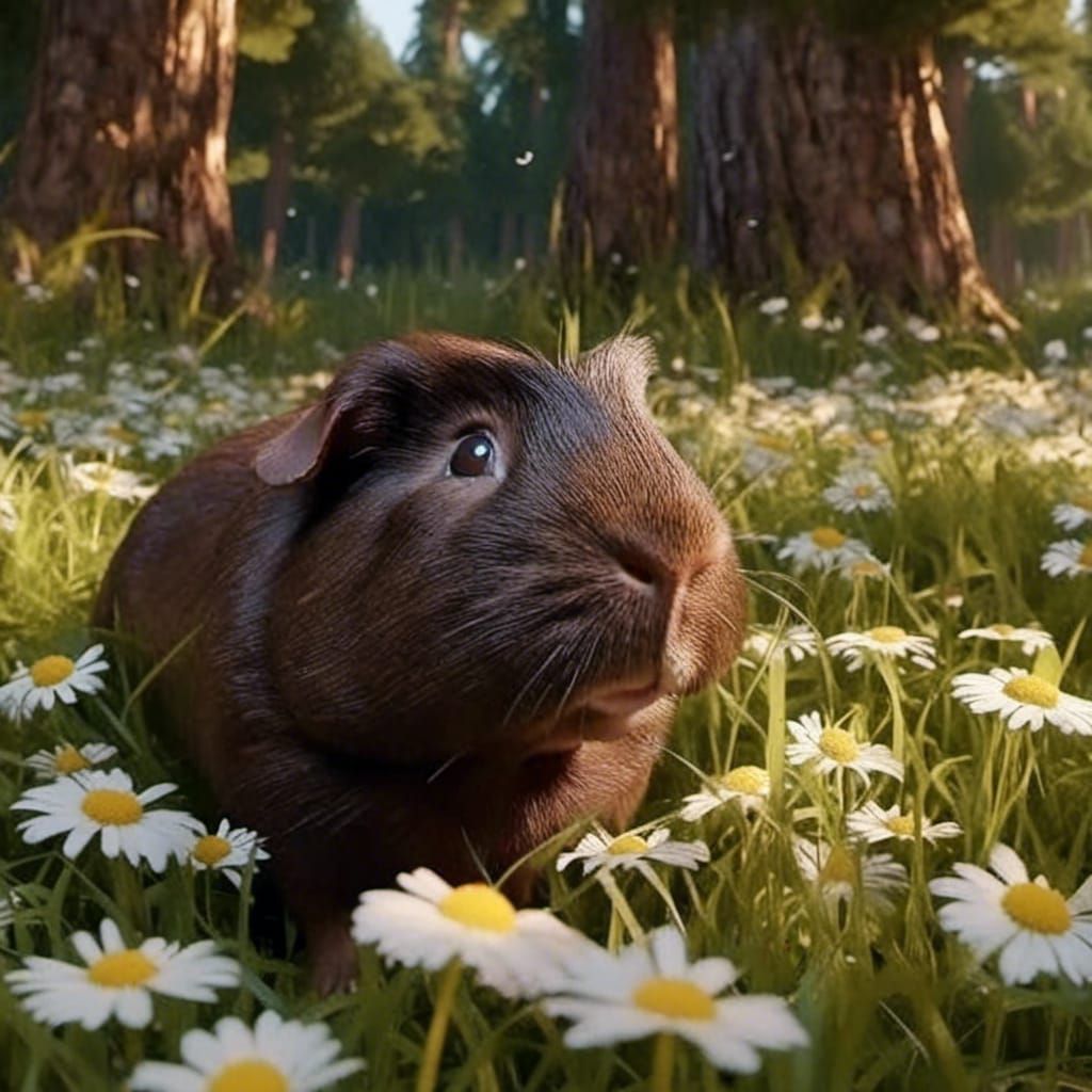 Boar in Daisy Field: Detailed Matte Painting