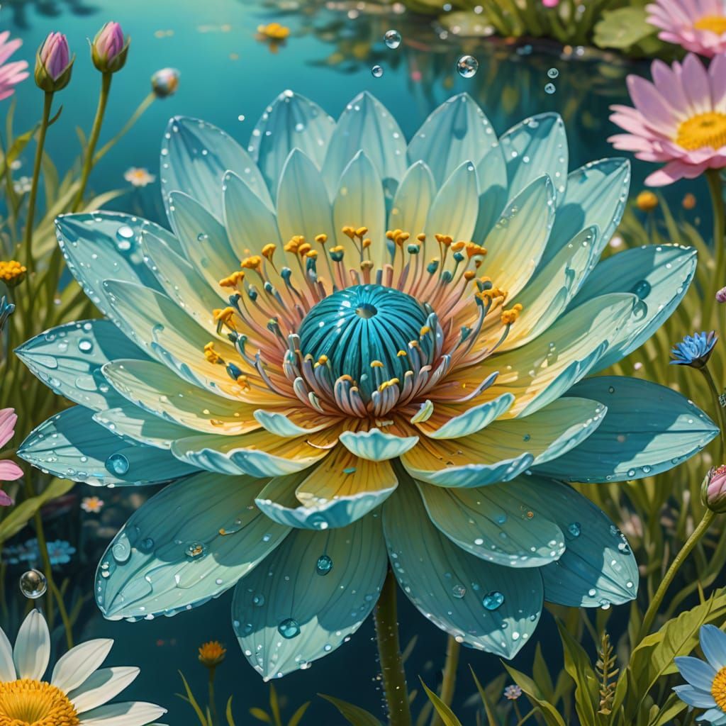 Flower Microcosm: Meadow and Lake in Digital Painting