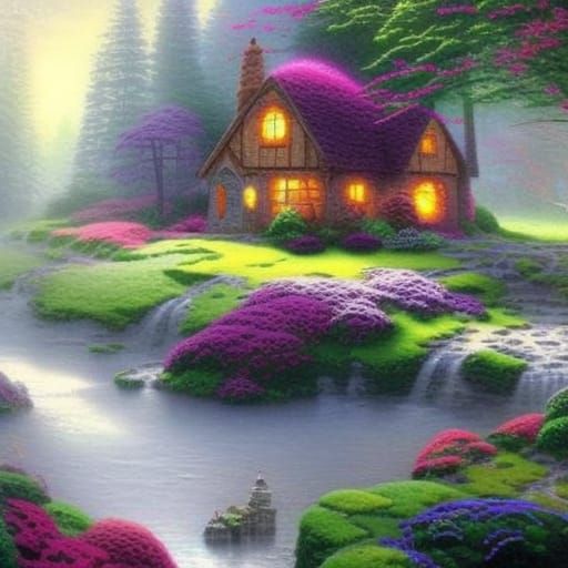 Ethereal Forest House in Kinkade Style